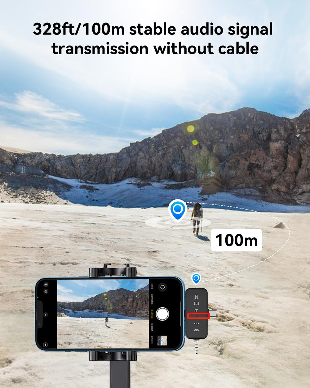 PQRQP comparación de tamaño junto a teléfono que muestra compactibilidad
