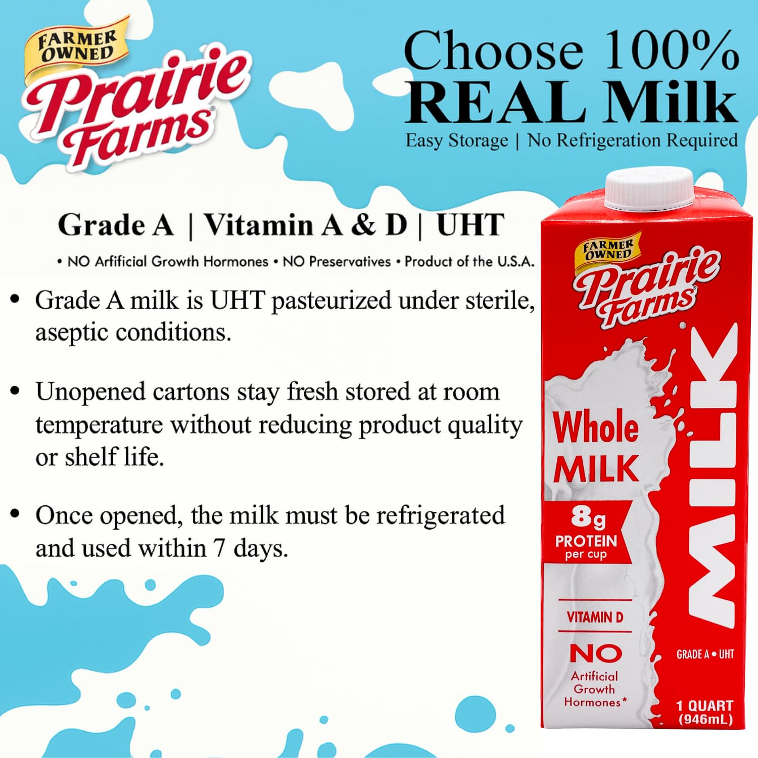 prairie farms textura de la leche en vaso mostrando cremosidad y nutrición visible