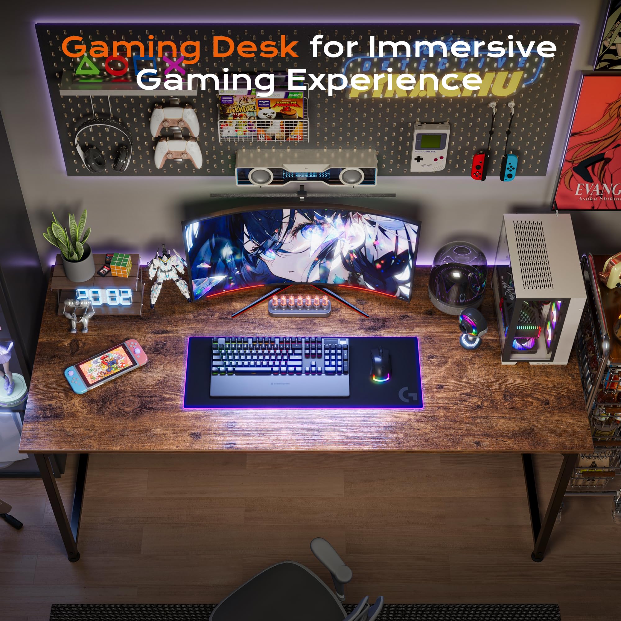 PRAISUN vista superior del tablero mostrando espacio para dos monitores y accesorios