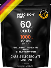Precision Hydration envase frontal mostrando información de carbohidratos y sodio