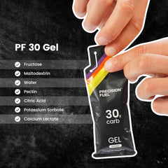 Precision Hydration PF30 corredor consumiendo gel durante una carrera para energía sostenida