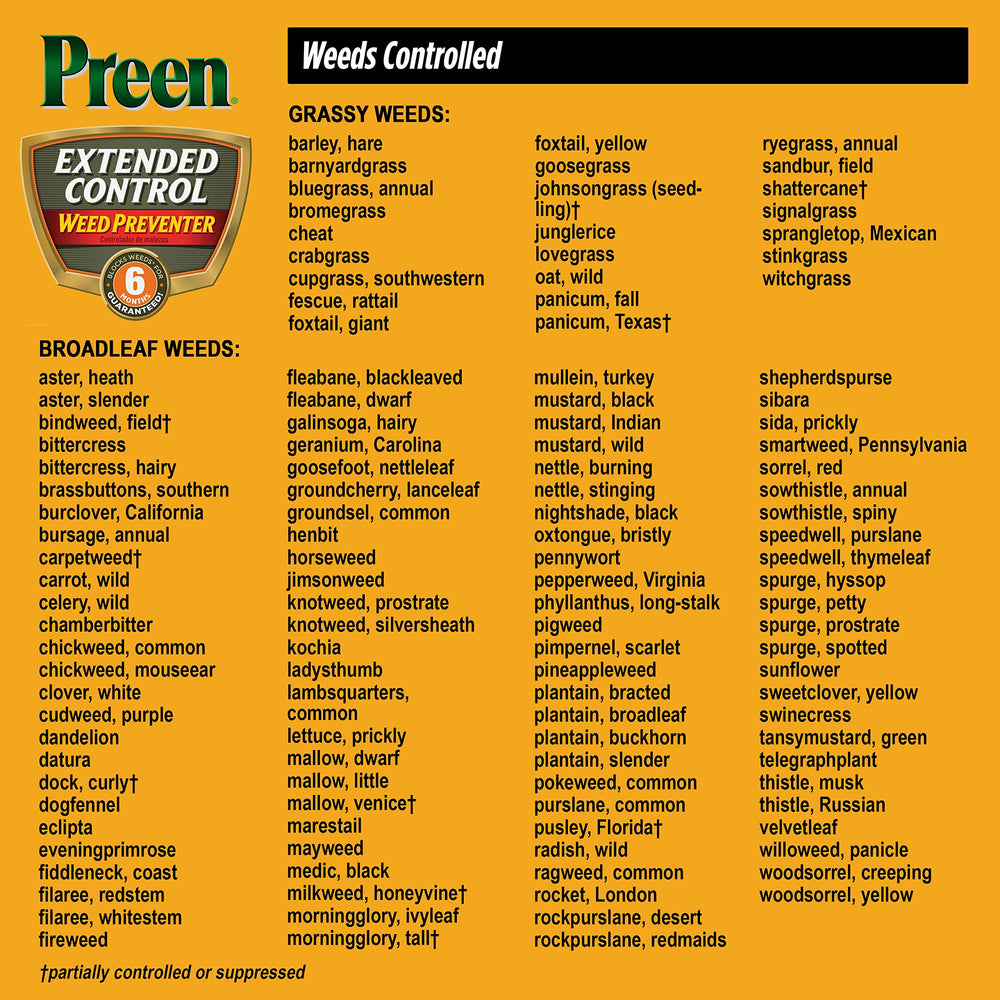 Preen etiqueta con lista de plantas compatibles y instrucciones claras