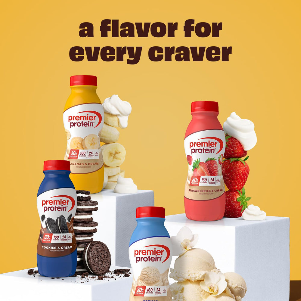 Premier Protein batido mezclado con frutas como idea de receta nutritiva