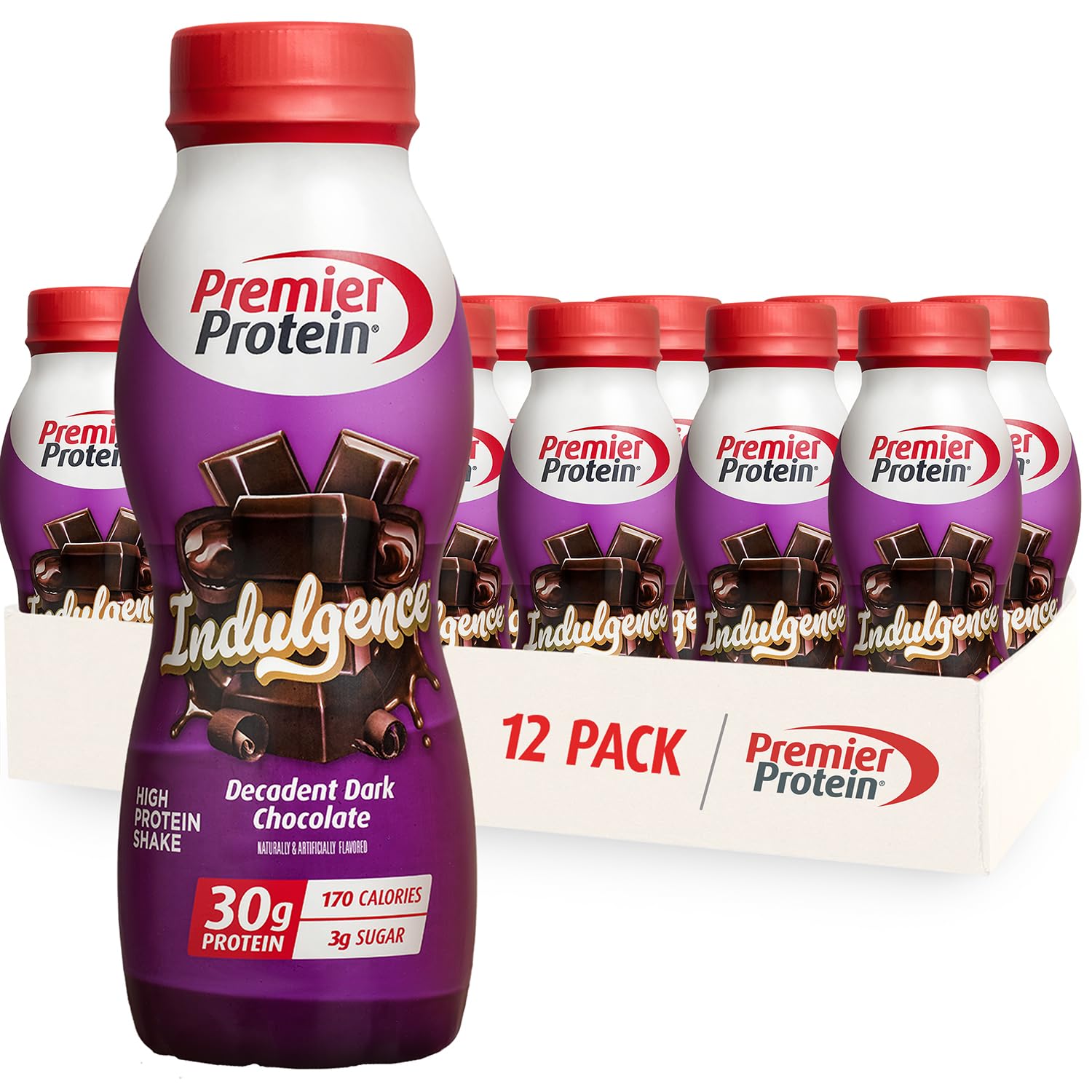 Premier Protein botella frente mostrando diseño y propuesta indulgente