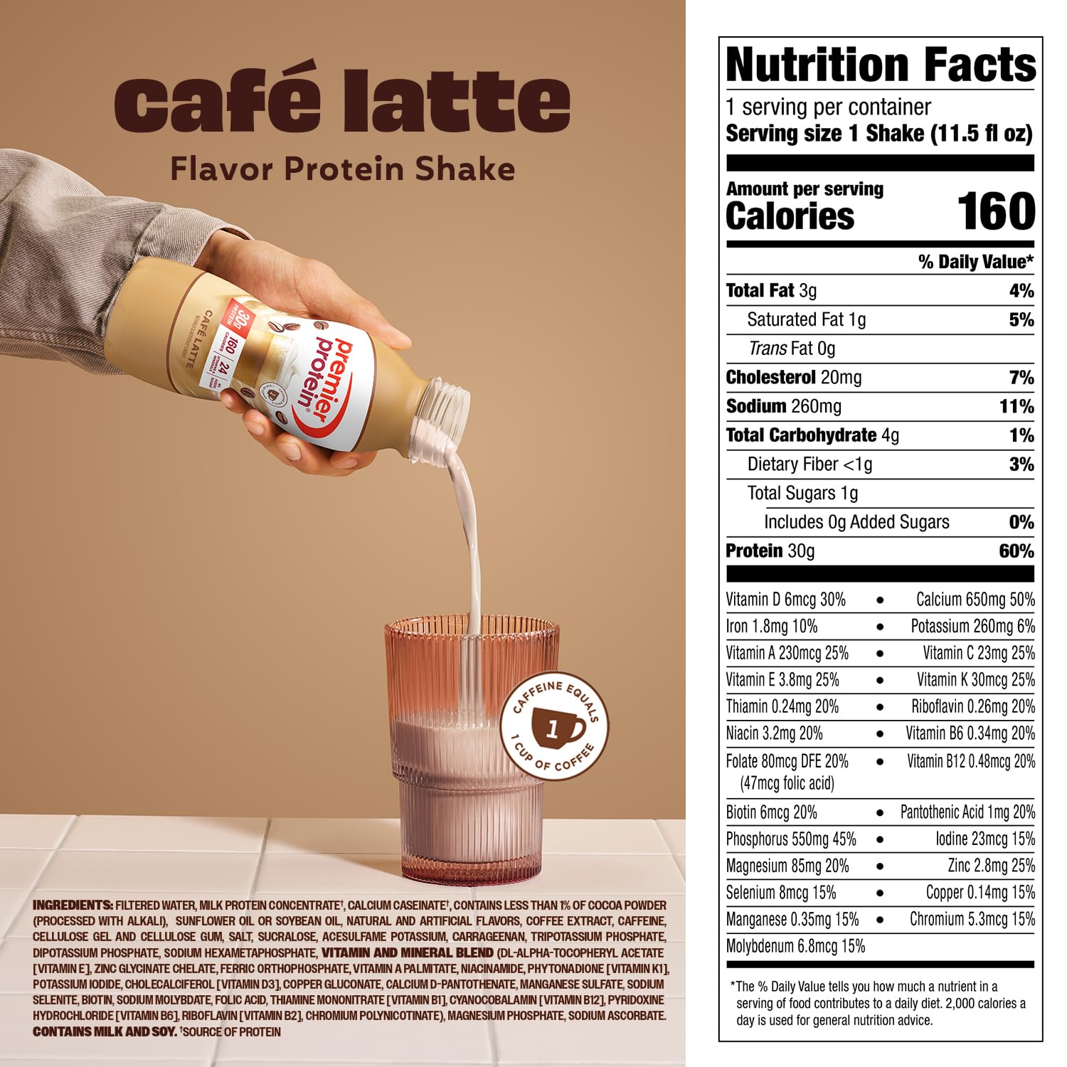 Premier Protein en mesa de desayuno representando energía matutina práctica
