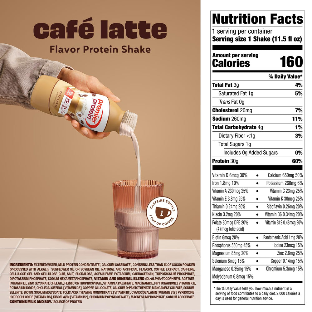 Premier Protein en mesa de desayuno representando energía matutina práctica