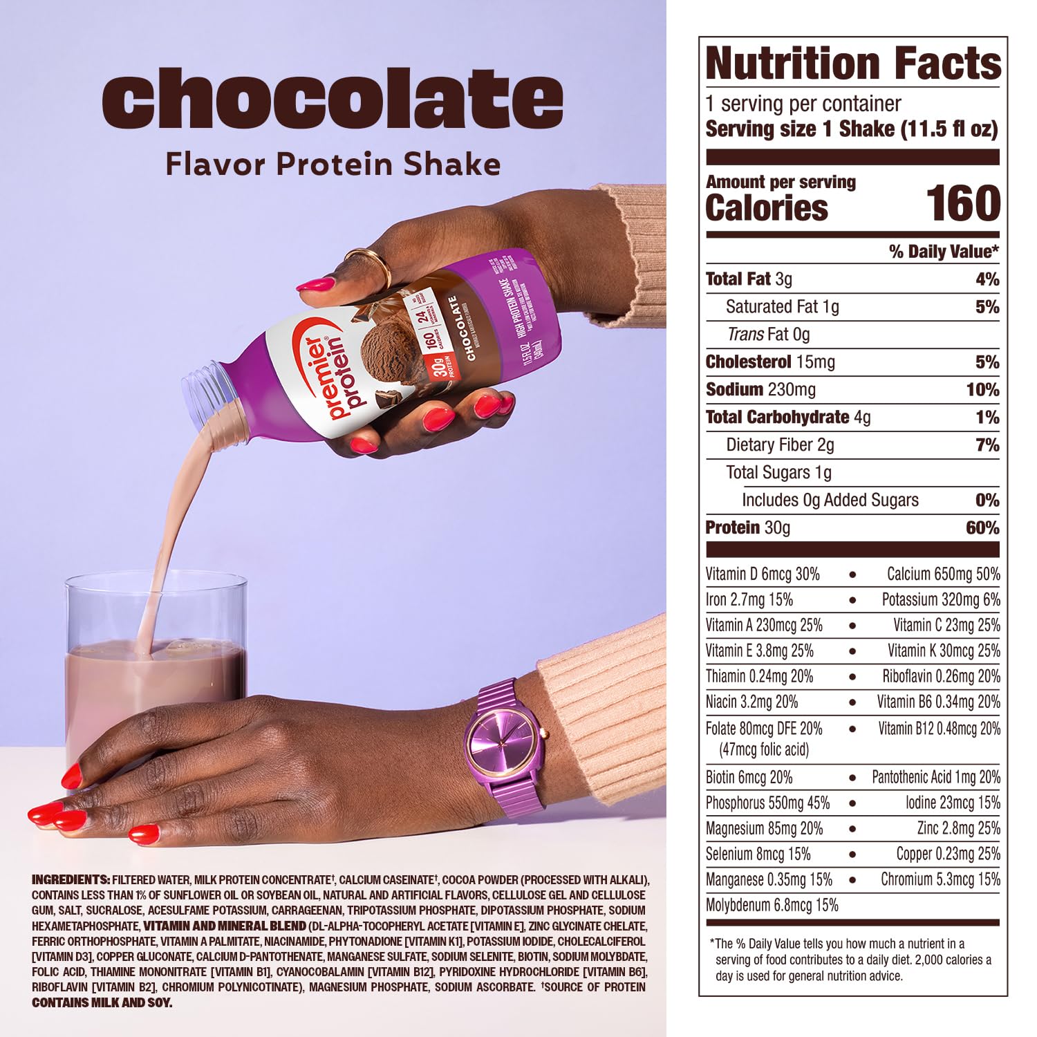 Premier Protein chocolate mixed smoothie showing recipe versatility benefit