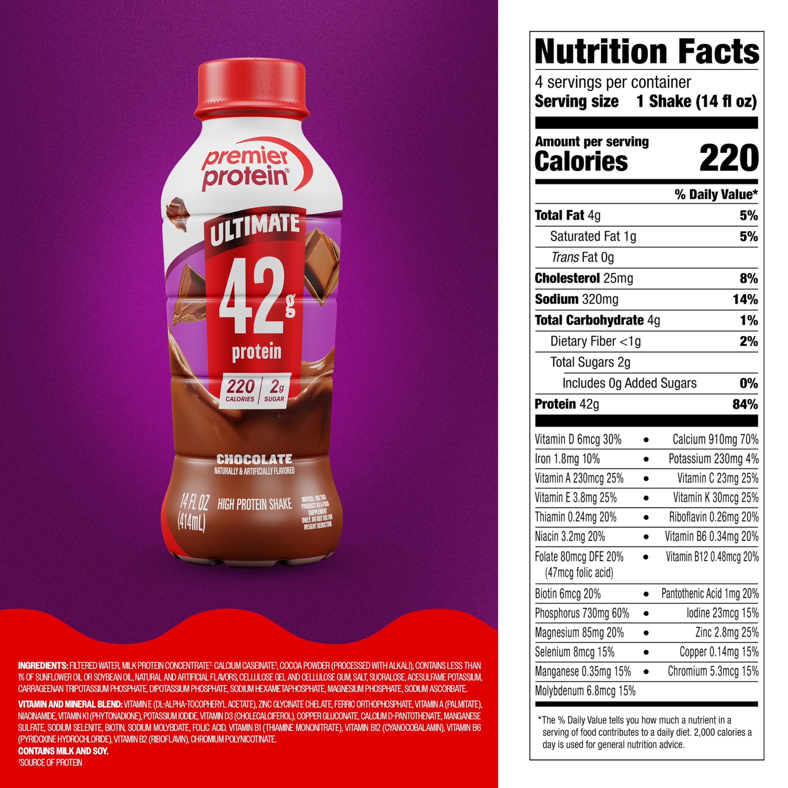 Premier Protein smoothie preparado con fruta, mezcla alta en proteínas