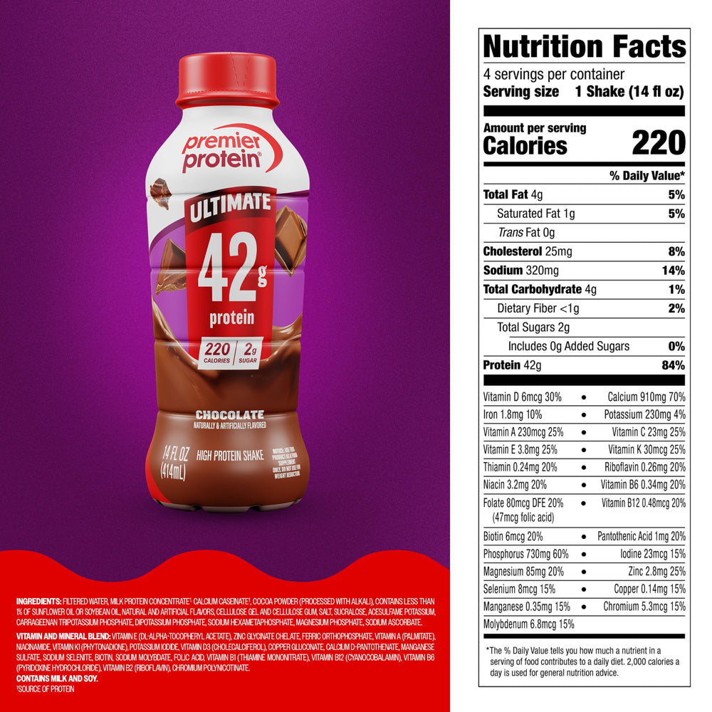 Premier Protein smoothie preparado con fruta, mezcla alta en proteínas