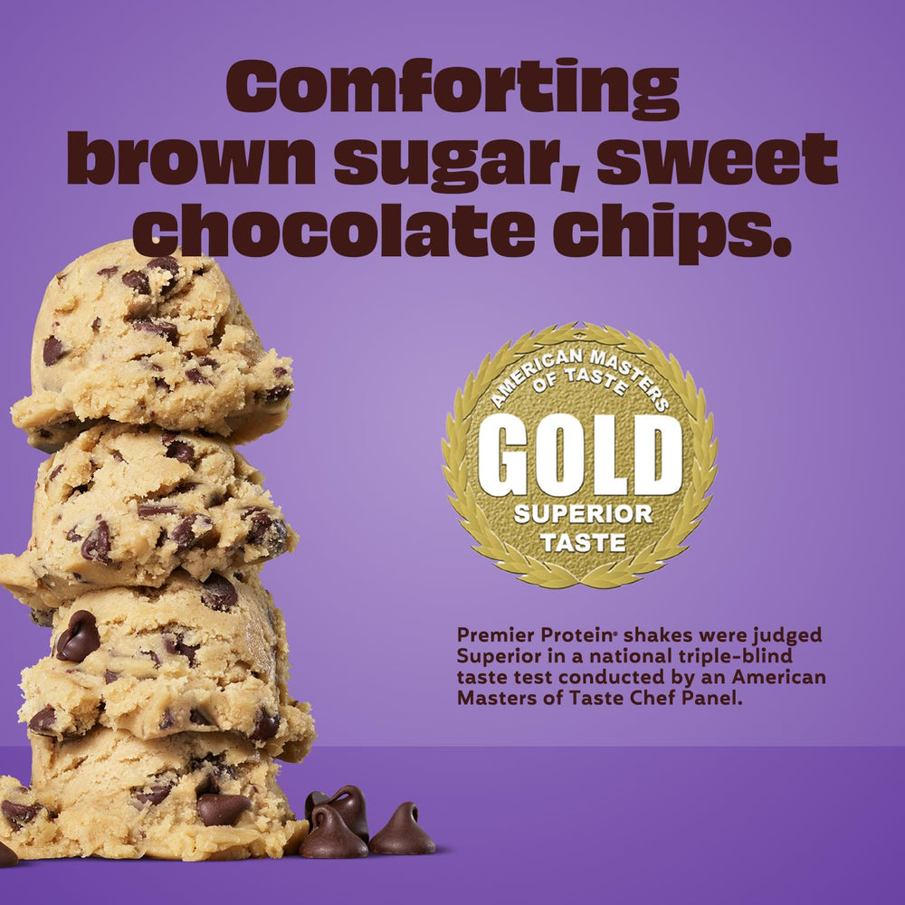 Premier Protein botella Cookie Dough en mano lista para beber y llevar al gym