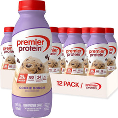 Premier Protein botella Cookie Dough frente mostrando diseño y tamaño portable