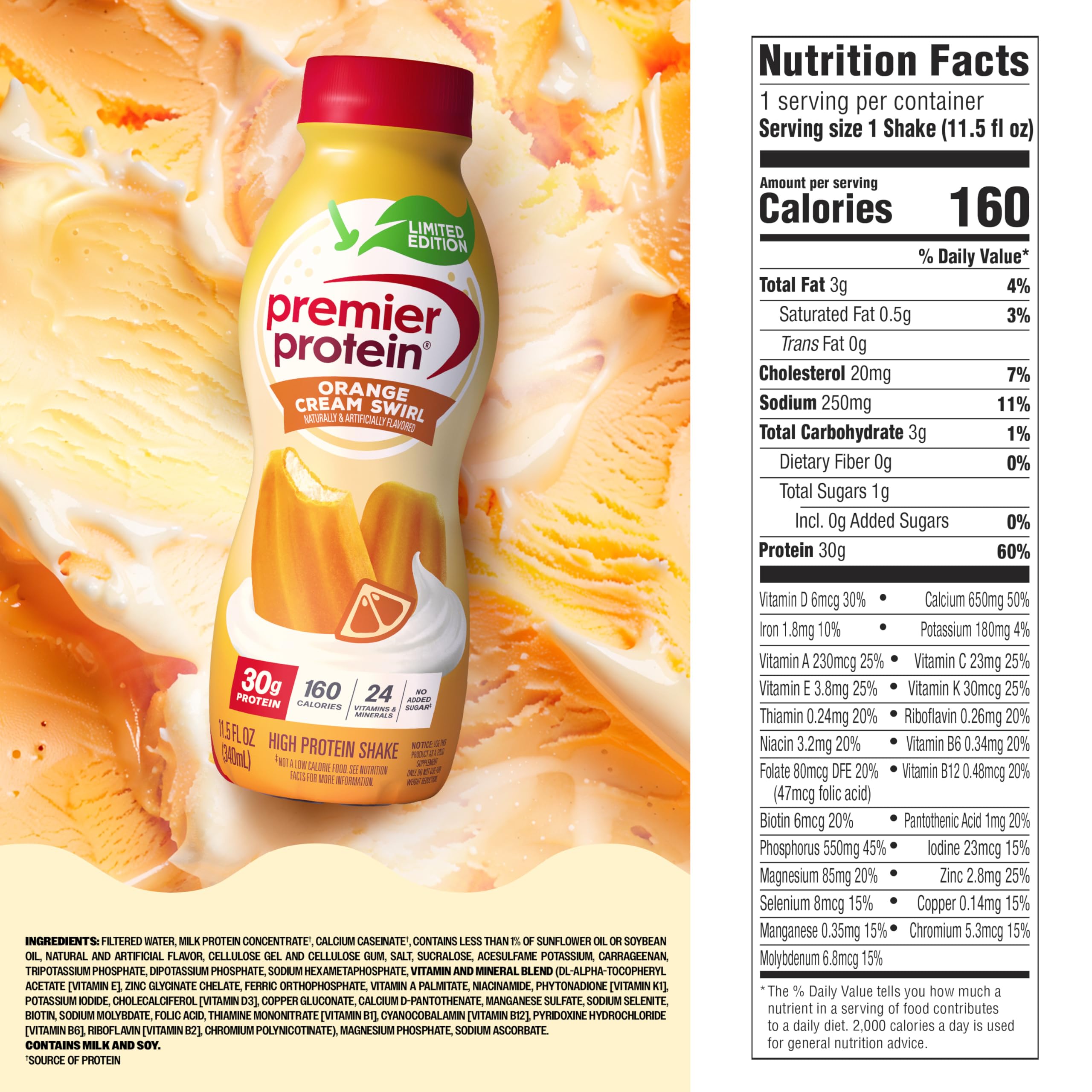 Premier Protein etiqueta nutricional destacando 30 g de proteína por porción