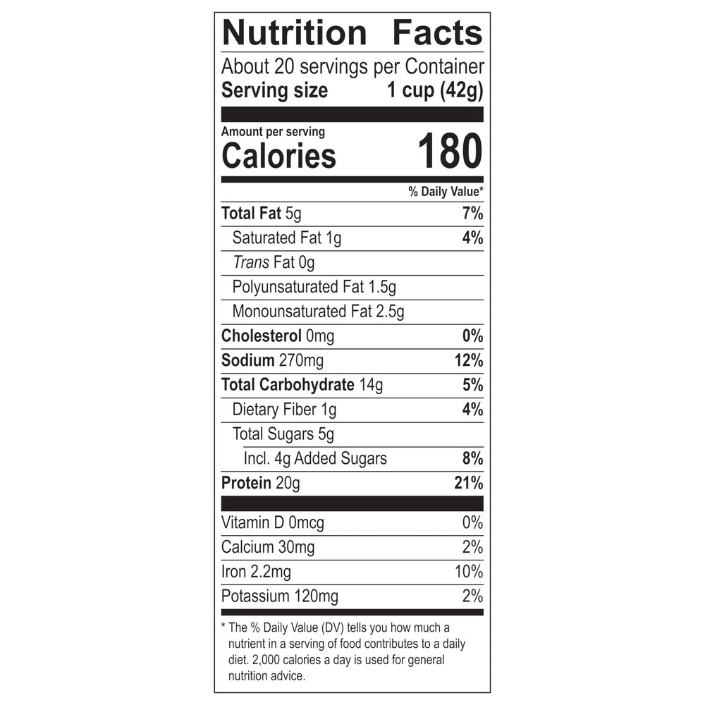 Premier Protein etiqueta nutricional en foco, muestra 20 g de proteína y 5 g de azúcar