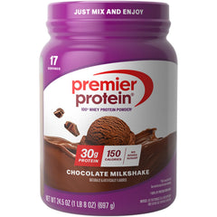 Premier Protein bote frontal con etiqueta chocolate para elección rápida