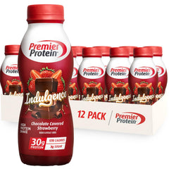 Premier Protein vista frontal del envase mostrando diseño y sabor indulgence