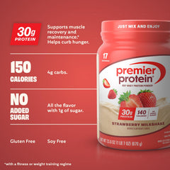 Premier Protein polvo de whey fresa textura fina y fácil disolución