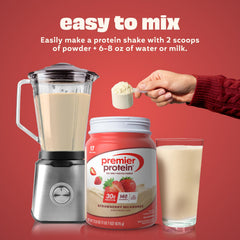 Premier Protein batido mezclado en smoothie con fruta, sabor cremoso