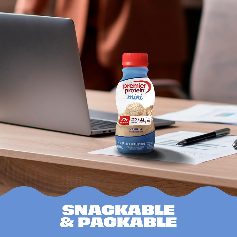 Premier Protein botella dentro de una bolsa deportiva para consumo post-entreno