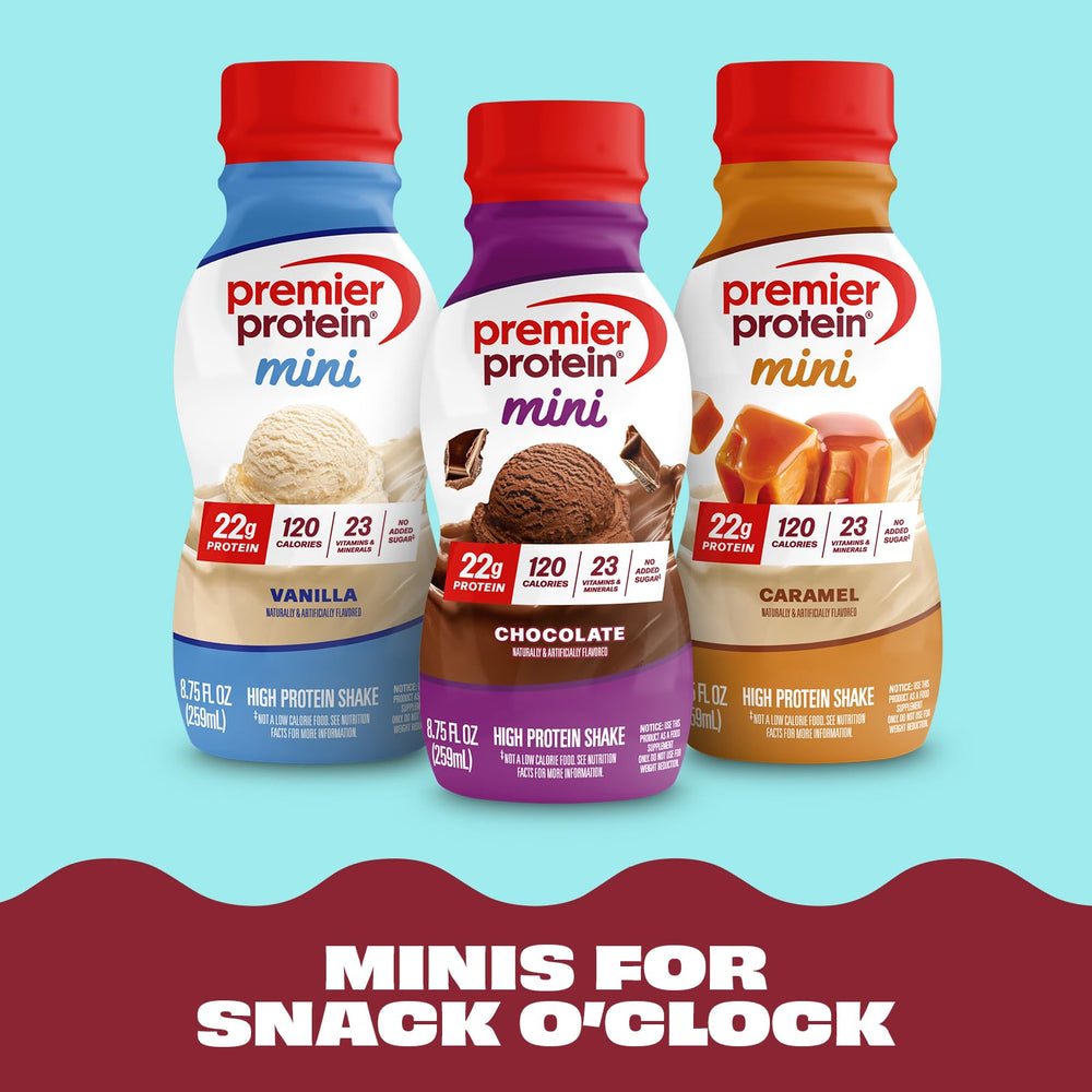 Premier Protein MINIs en bolso de día como snack portátil y nutritivo