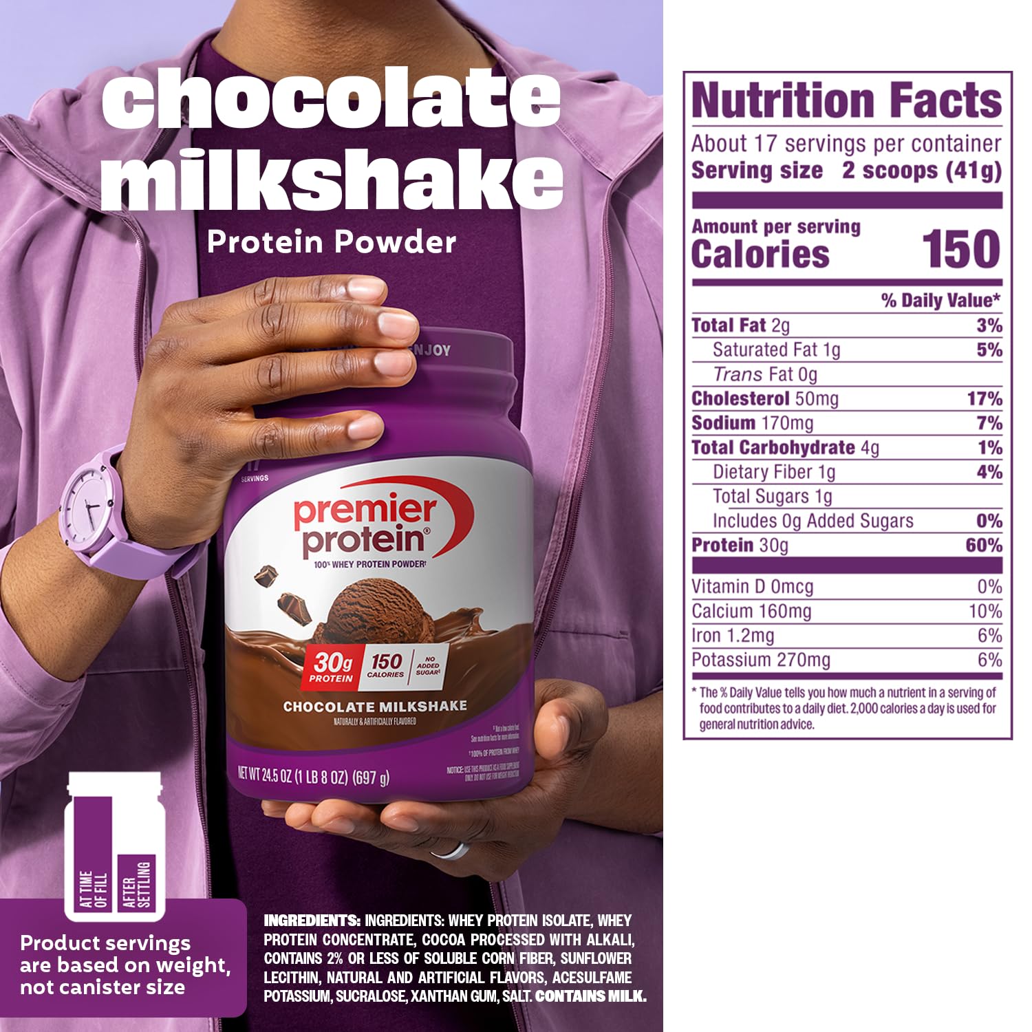 Premier Protein cucharada con una porción exacta lista para mezclar