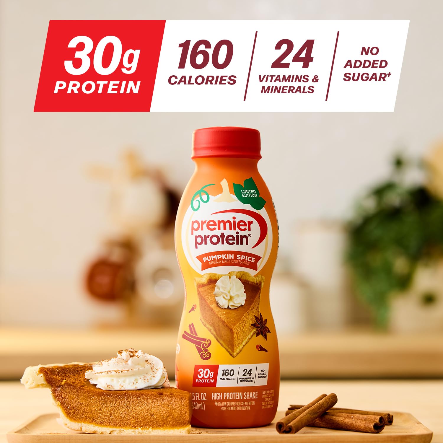 Premier Protein botella en mano lista para llevar, práctico y portátil