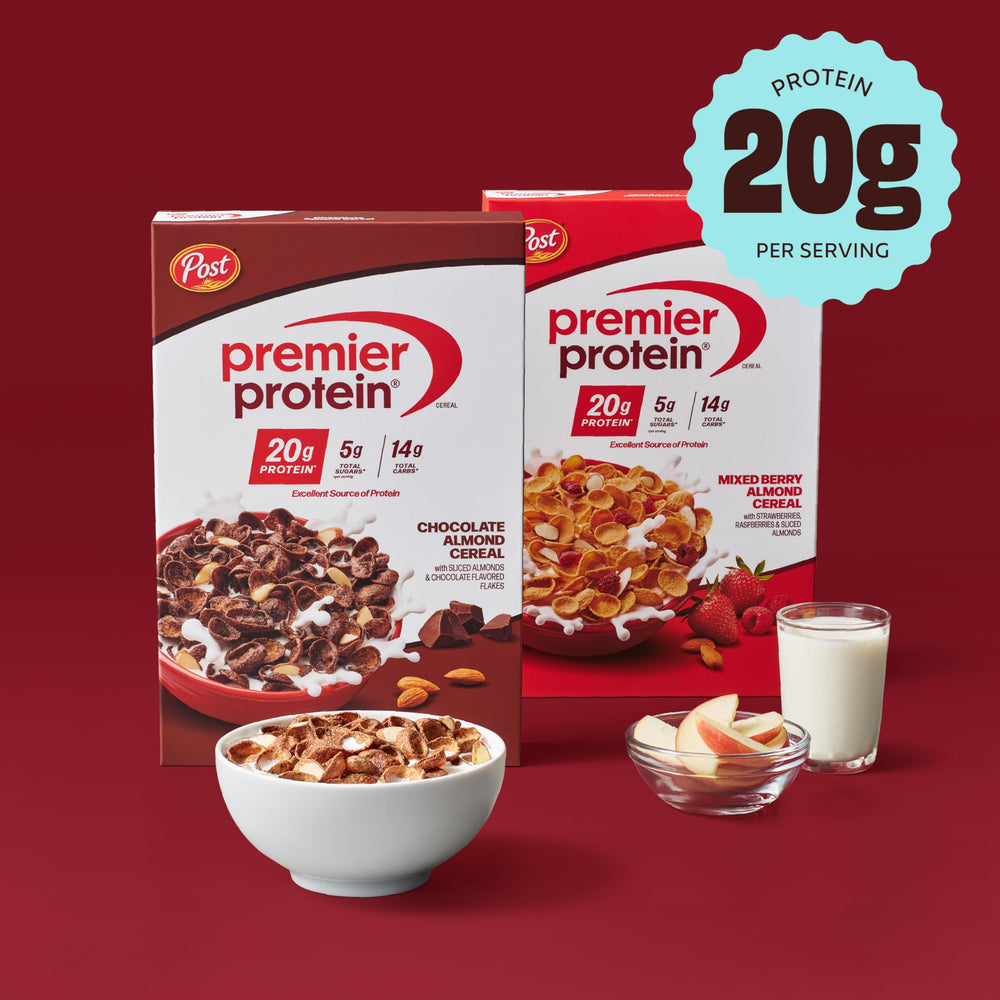 Premier Protein trozos de fresas, frambuesas y almendras para sabor real