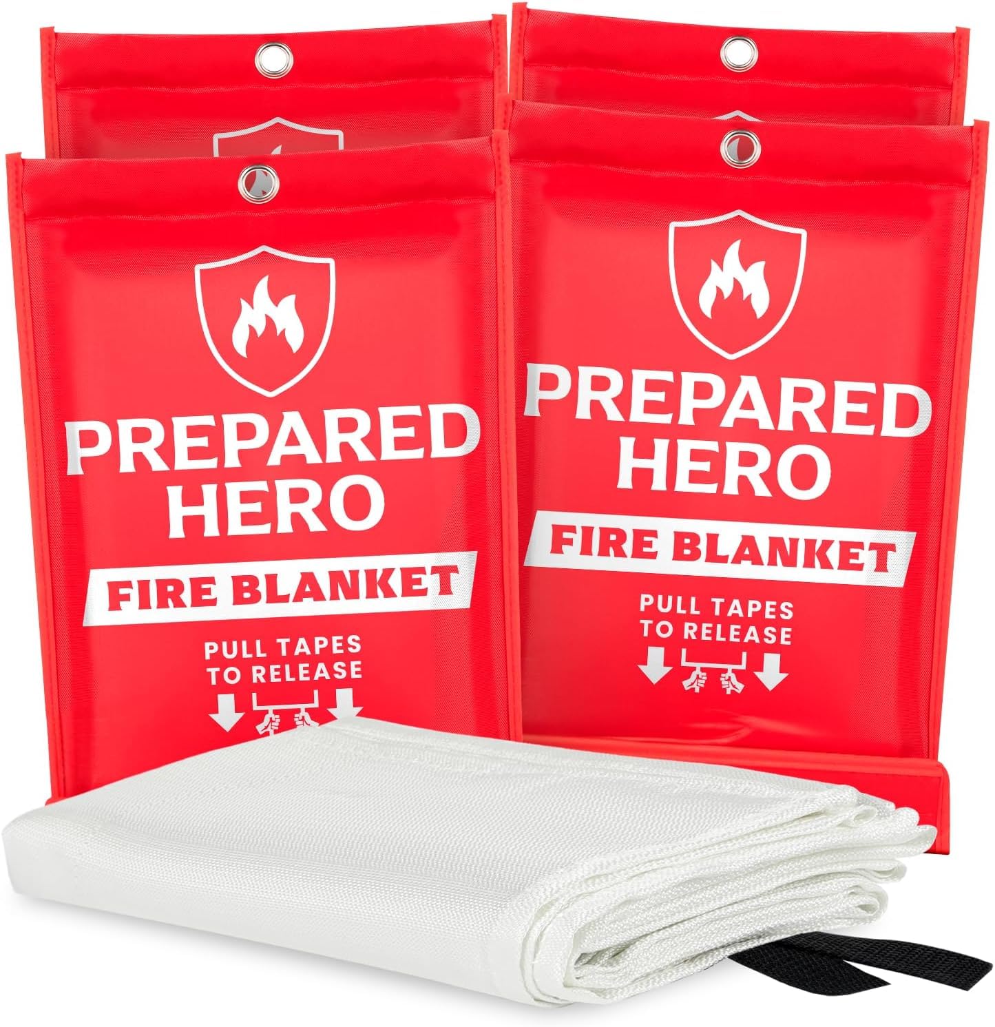 Prepared Hero vista frontal del paquete mostrando manta ignífuga, rápida protección