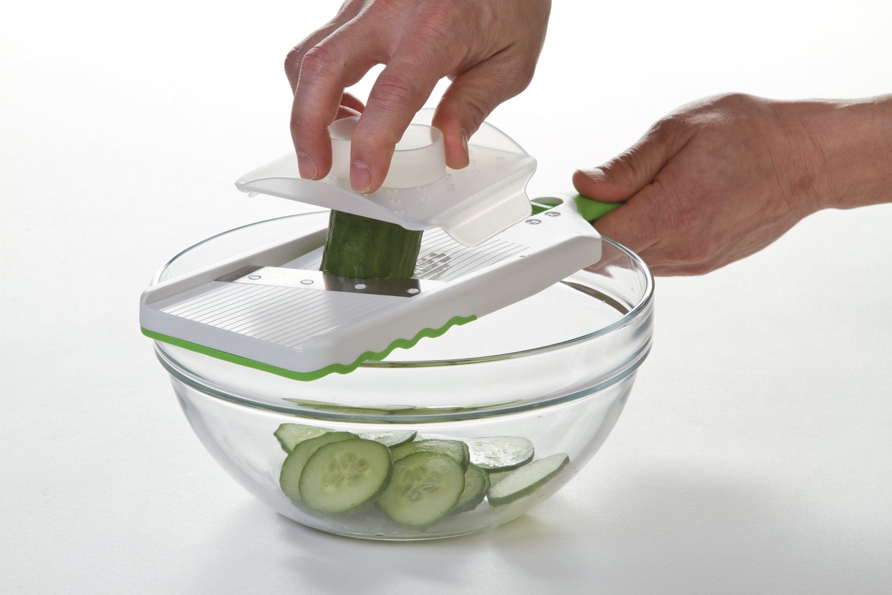 PrepSolutions Adjust-A-Slice detalle del guardamano y base antideslizante, protege dedos y estabiliza cortes