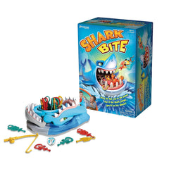 Pressman emballaje frontal del juego Shark Bite mostrando contenidos y beneficios