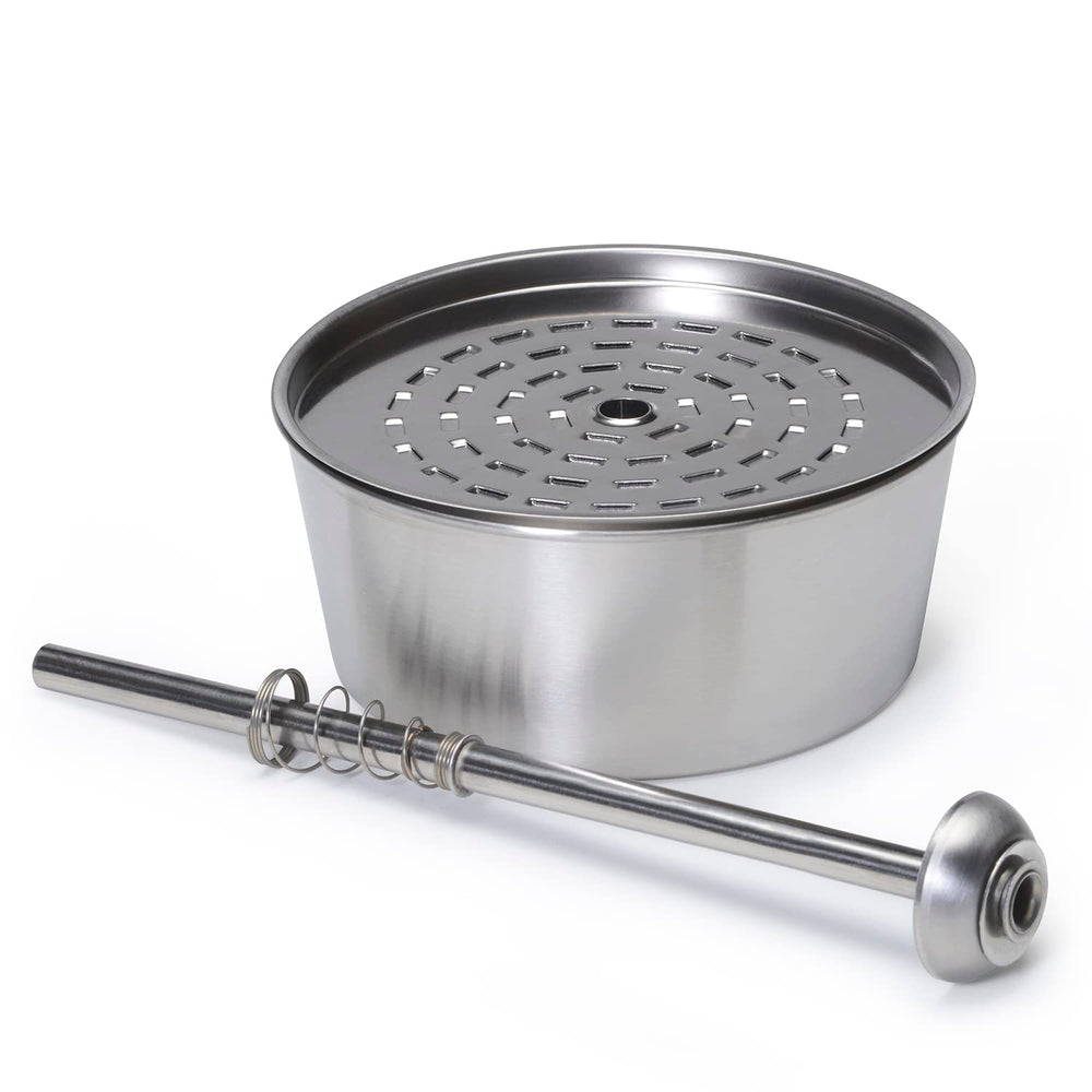 Presto detail of stainless perk tube and basket highlighting durable construction and pure flavor benefit