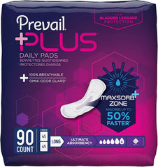 Prevail protector frontal empaque mostrando caja y texto, comodidad discreta