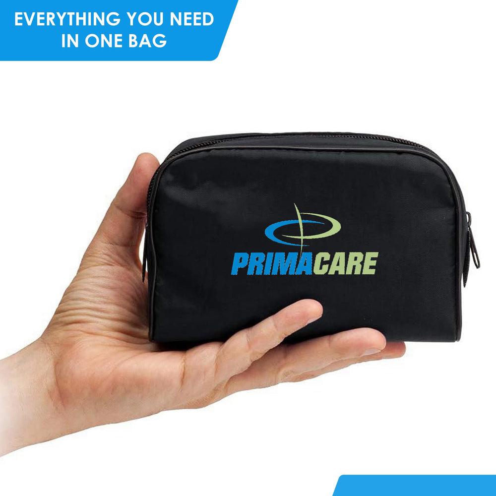 PrimaCare kit en uso doméstico comprobando presión arterial en entorno real