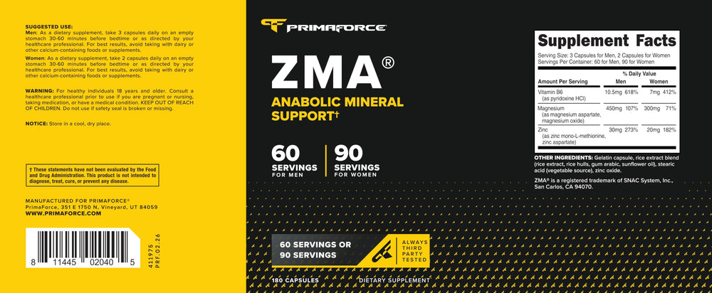 Primaforce ZMA bottle on a countertop alongside water for daily routine convenience benefit