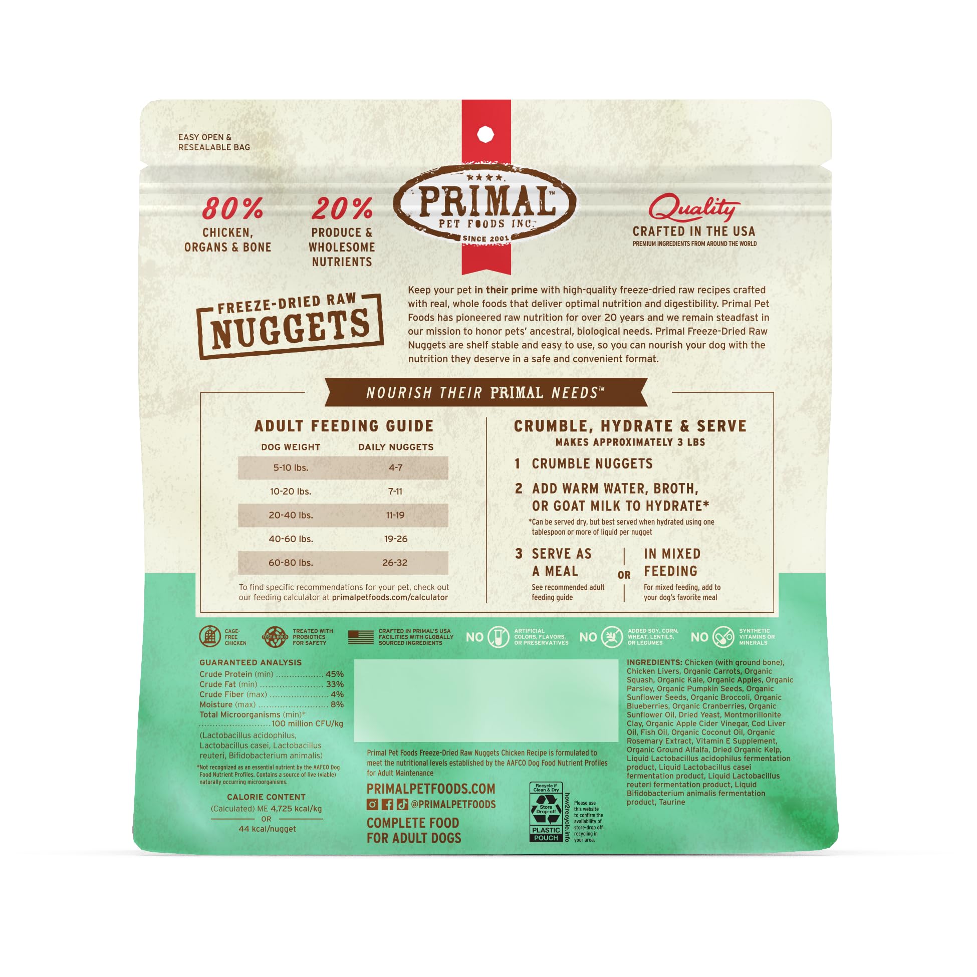 Primal Pet Foods primer plano de pollo usado, resalta calidad de proteína