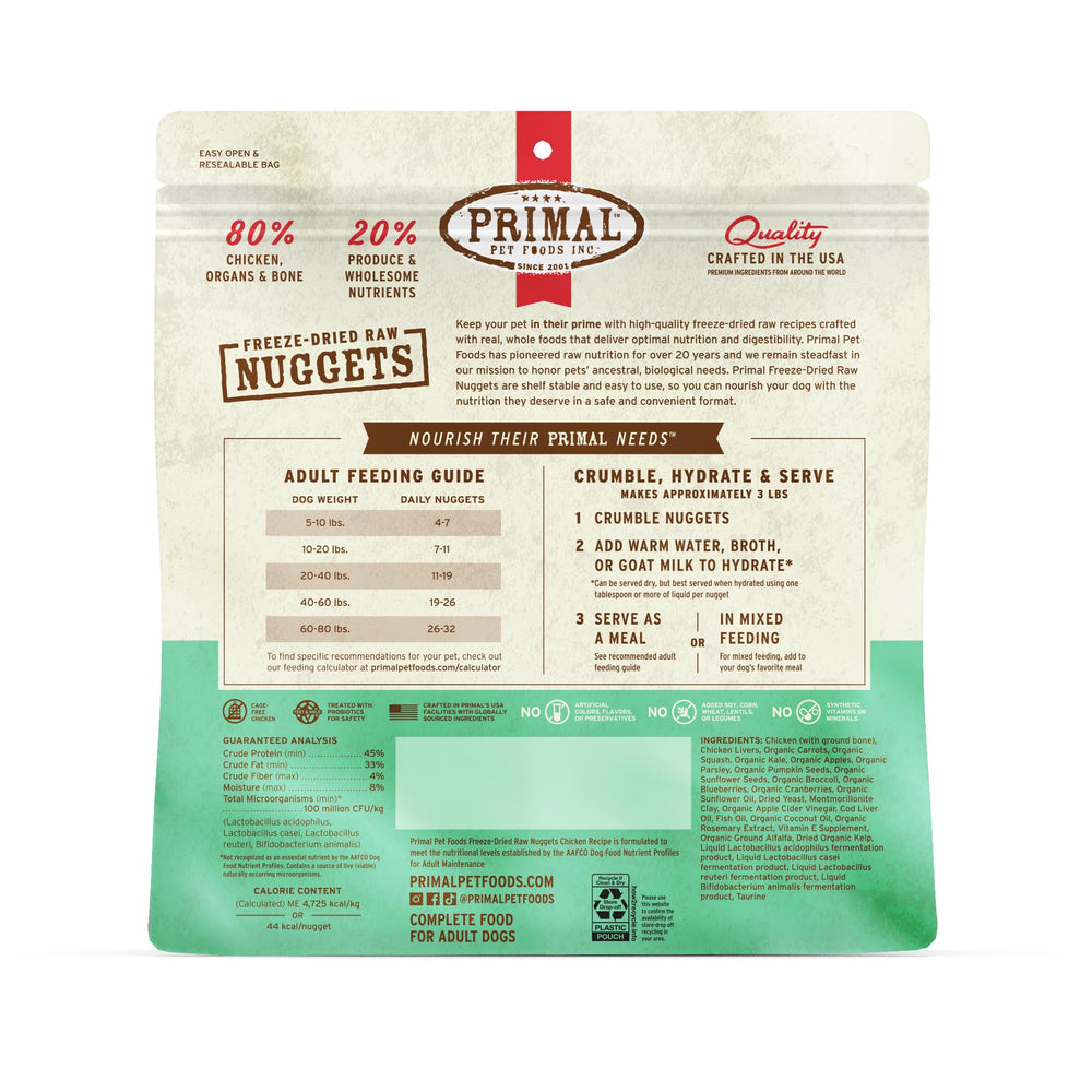 Primal Pet Foods primer plano de pollo usado, resalta calidad de proteína