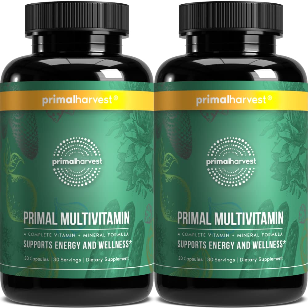 Primal Harvest frasco al frente mostrando etiqueta y beneficios