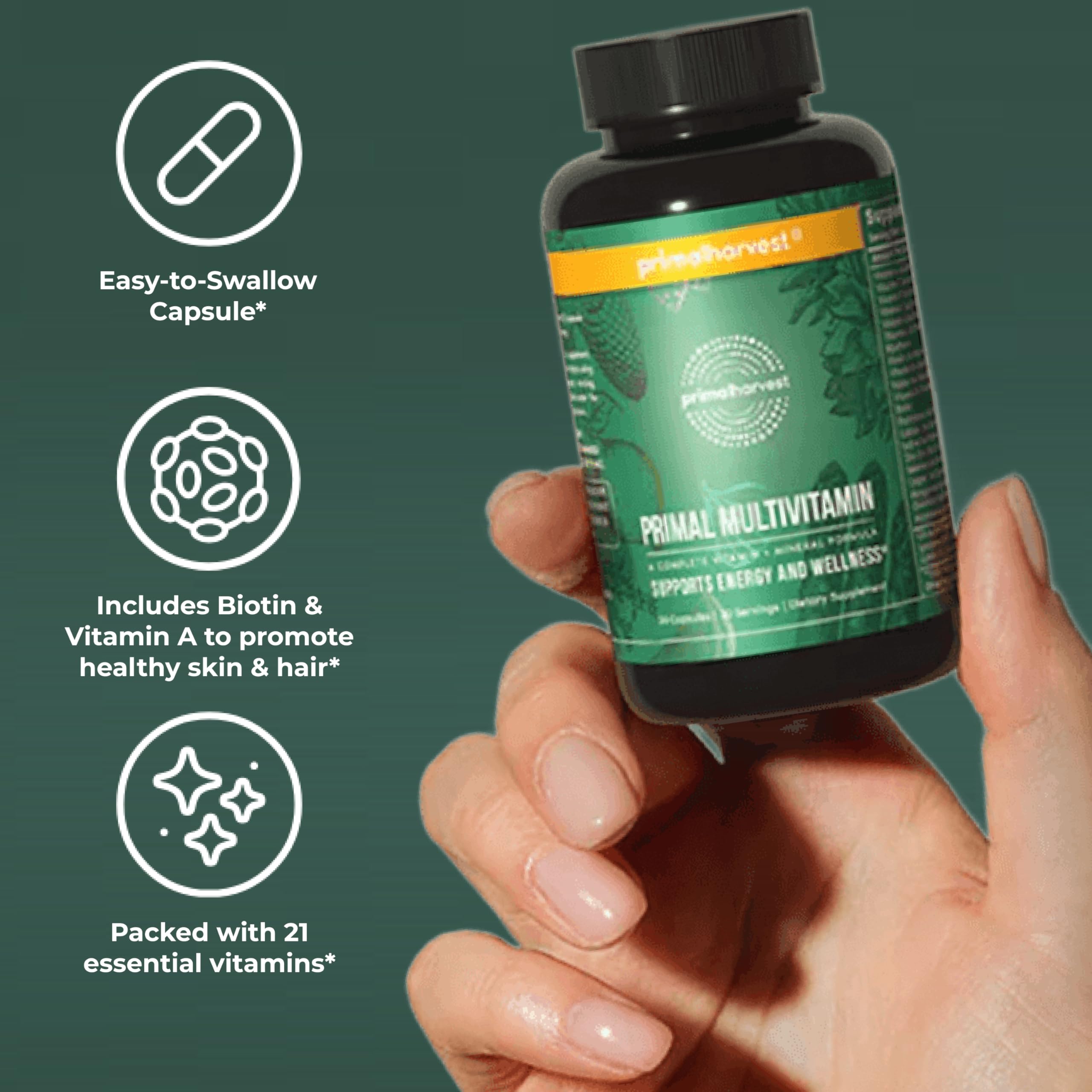 Primal Harvest multivitamínico junto a un desayuno saludable