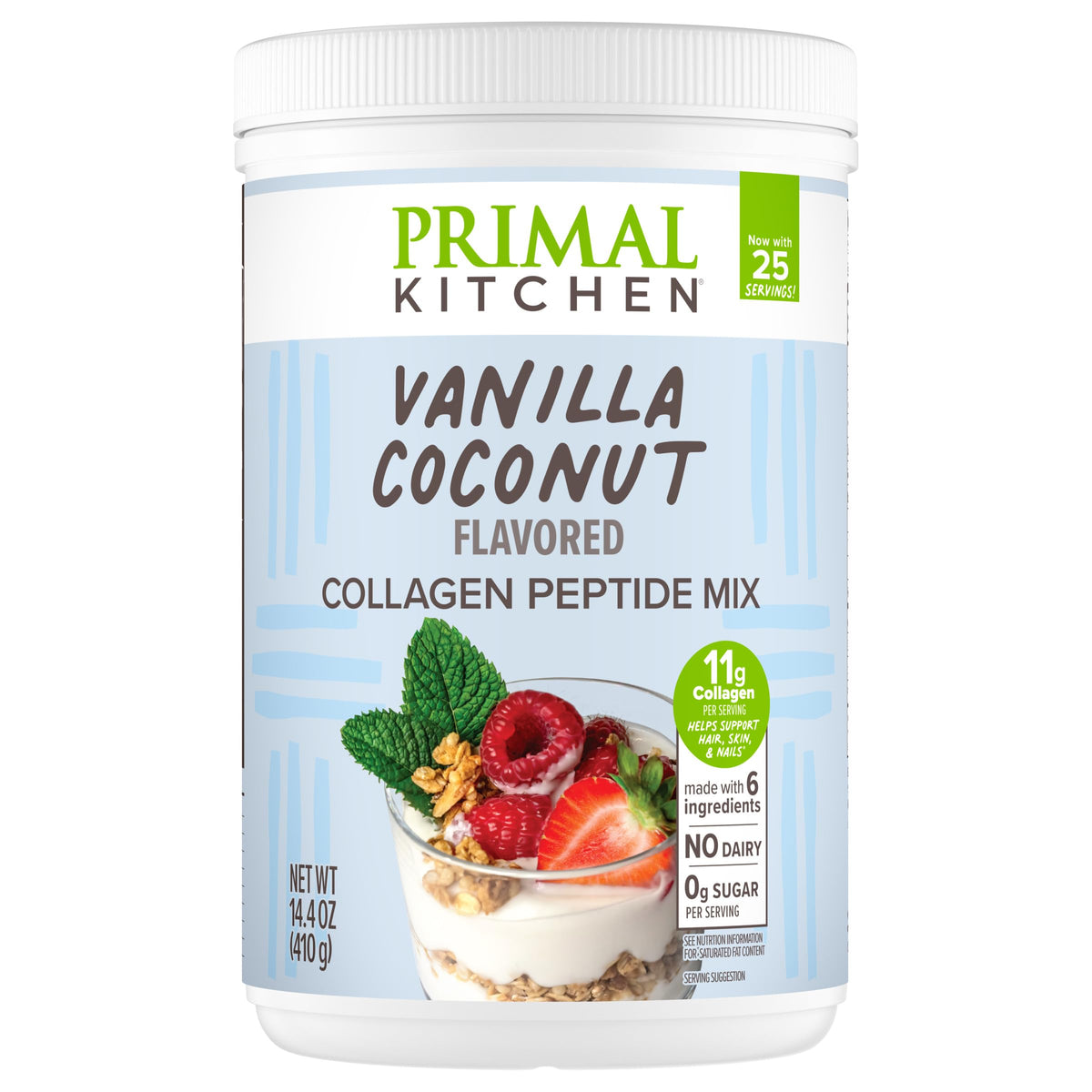 Primal Kitchen envase frontal de Vanilla Collagen Fuel mostrando marca y sabor