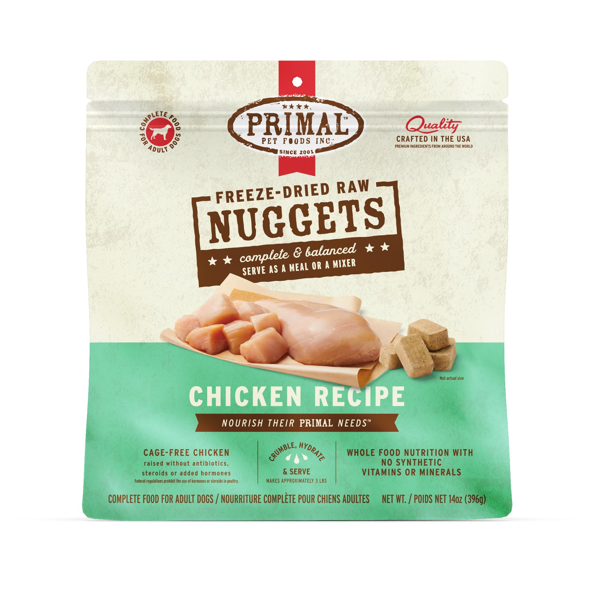 Primal Pet Foods bolsa frontal de nuggets liofilizados, muestra conveniencia