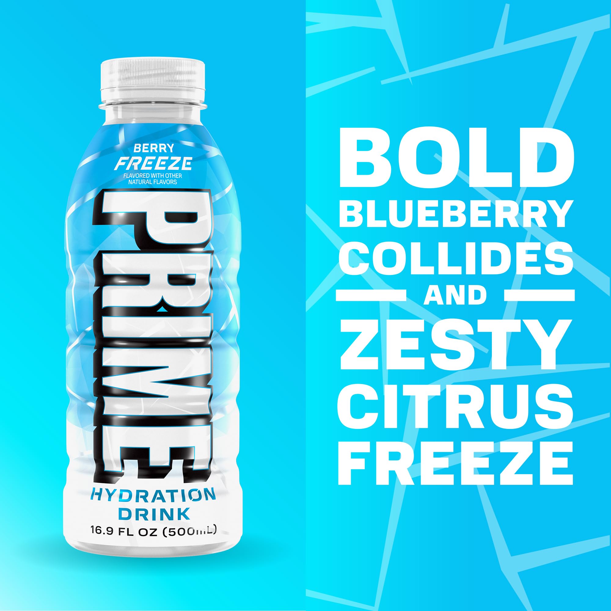 PRIME Hydration close-up de textura que resalta bebida refrescante
