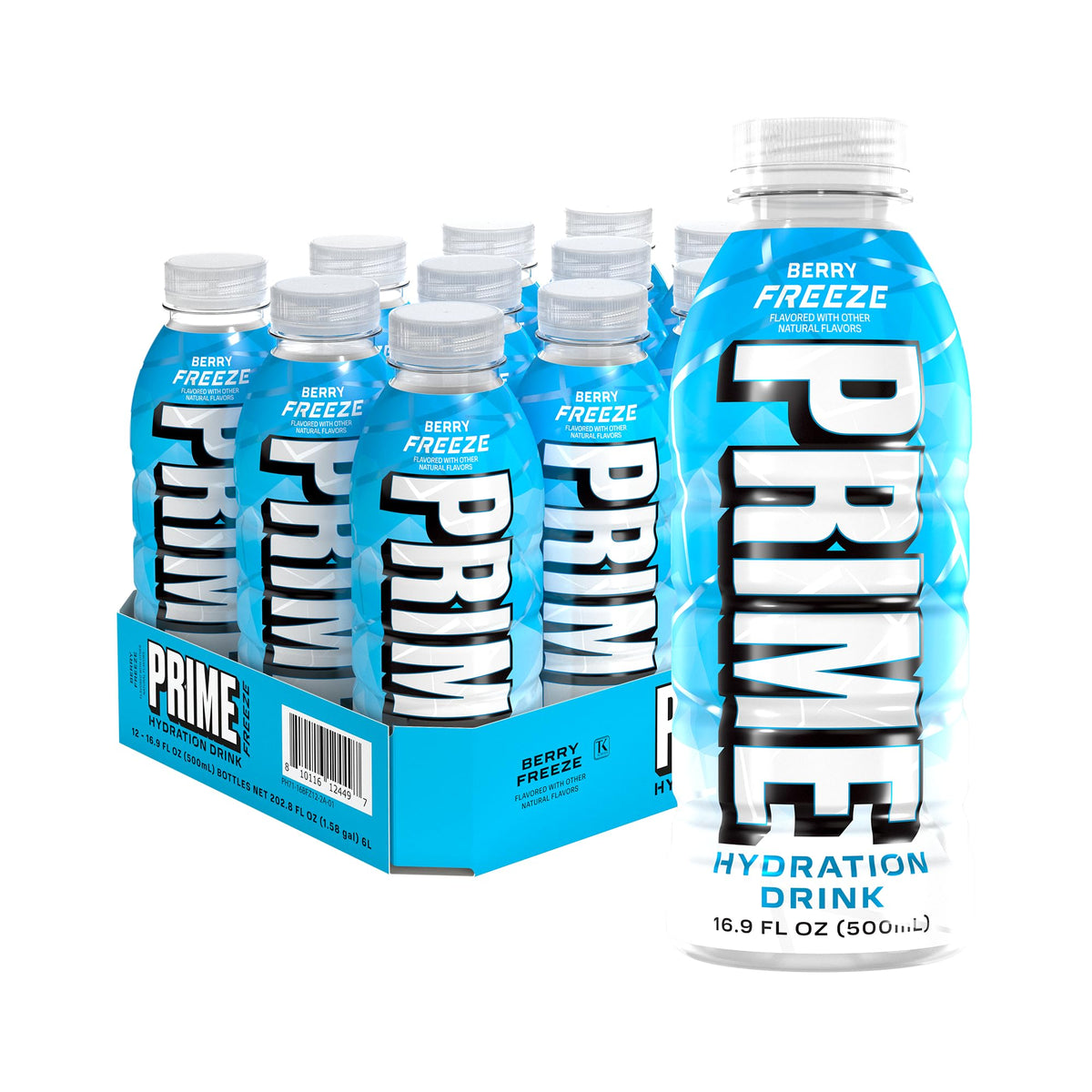 PRIME Hydration botella frontal mostrando diseño y sabor intenso
