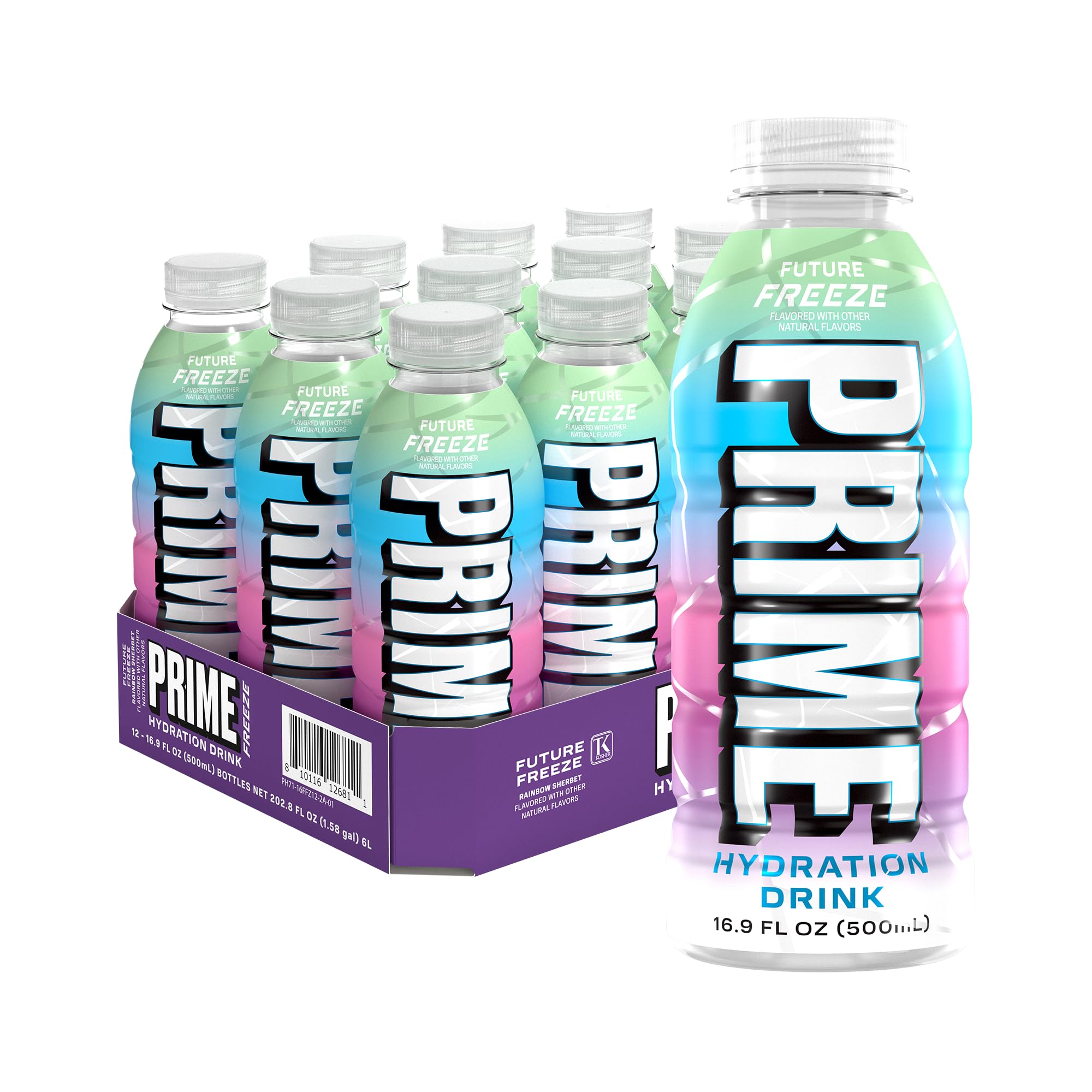 PRIME HYDRATION botella frontal mostrando diseño y sabor Future Freeze