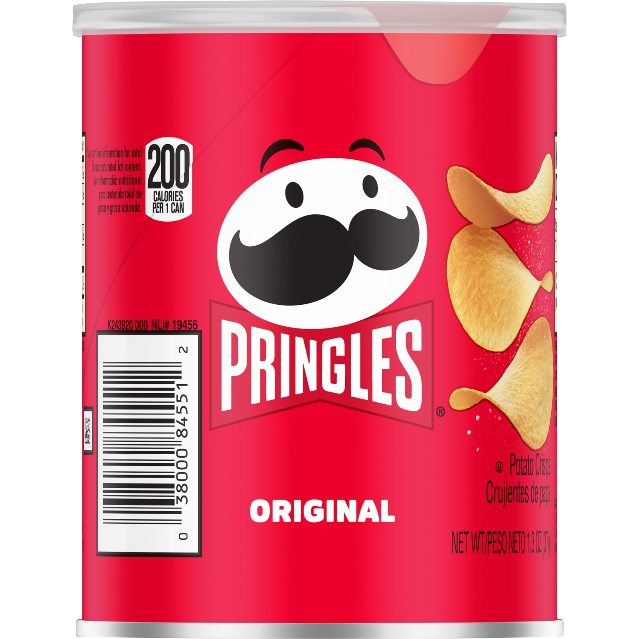 Pringles etiqueta con información de ingredientes y certificación