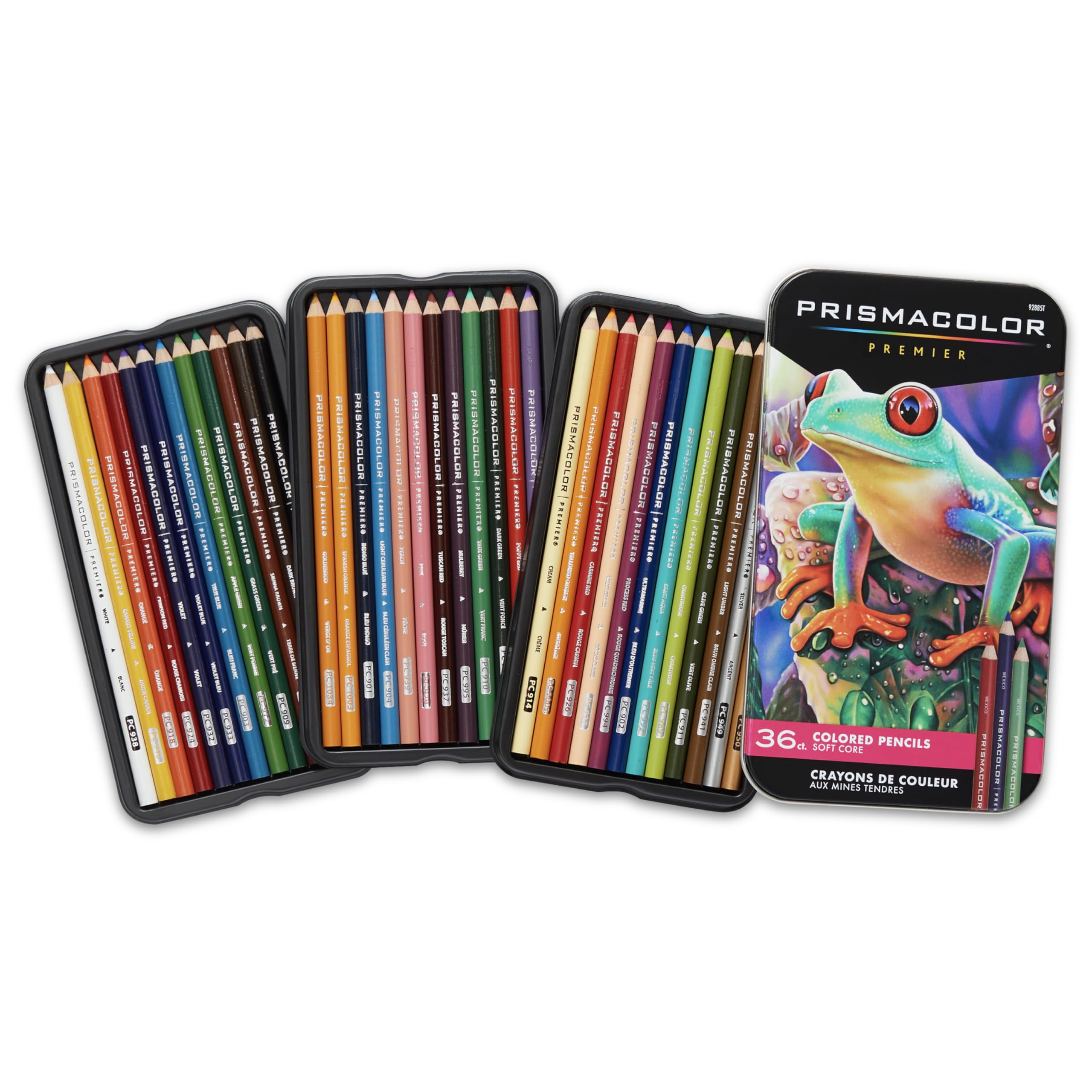 Prismacolor estuche frontal mostrando 36 lápices y colores vibrantes