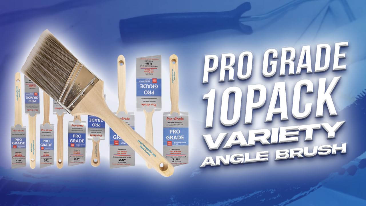 Pro Grade brushes on a jobsite with paint tray to show real-world trimming and wall work