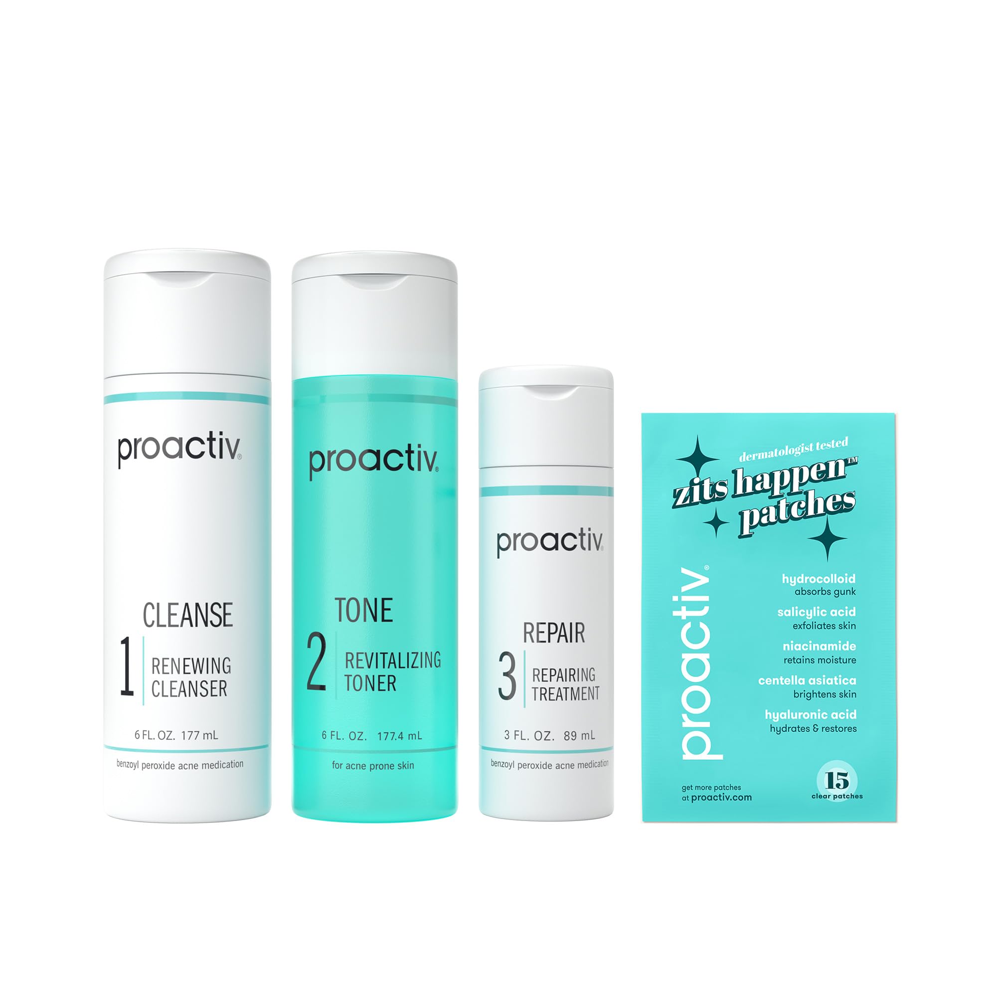 Proactiv empaque frontal del kit 3 pasos mostrando componentes y duración de 90 días