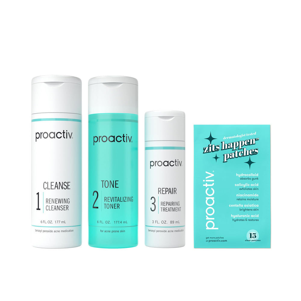 Proactiv empaque frontal del kit 3 pasos mostrando componentes y duración de 90 días