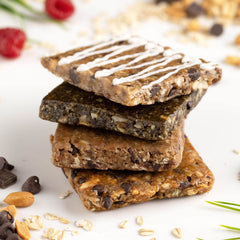 PROBAR barra abierta mostrando nueces y avena para energía