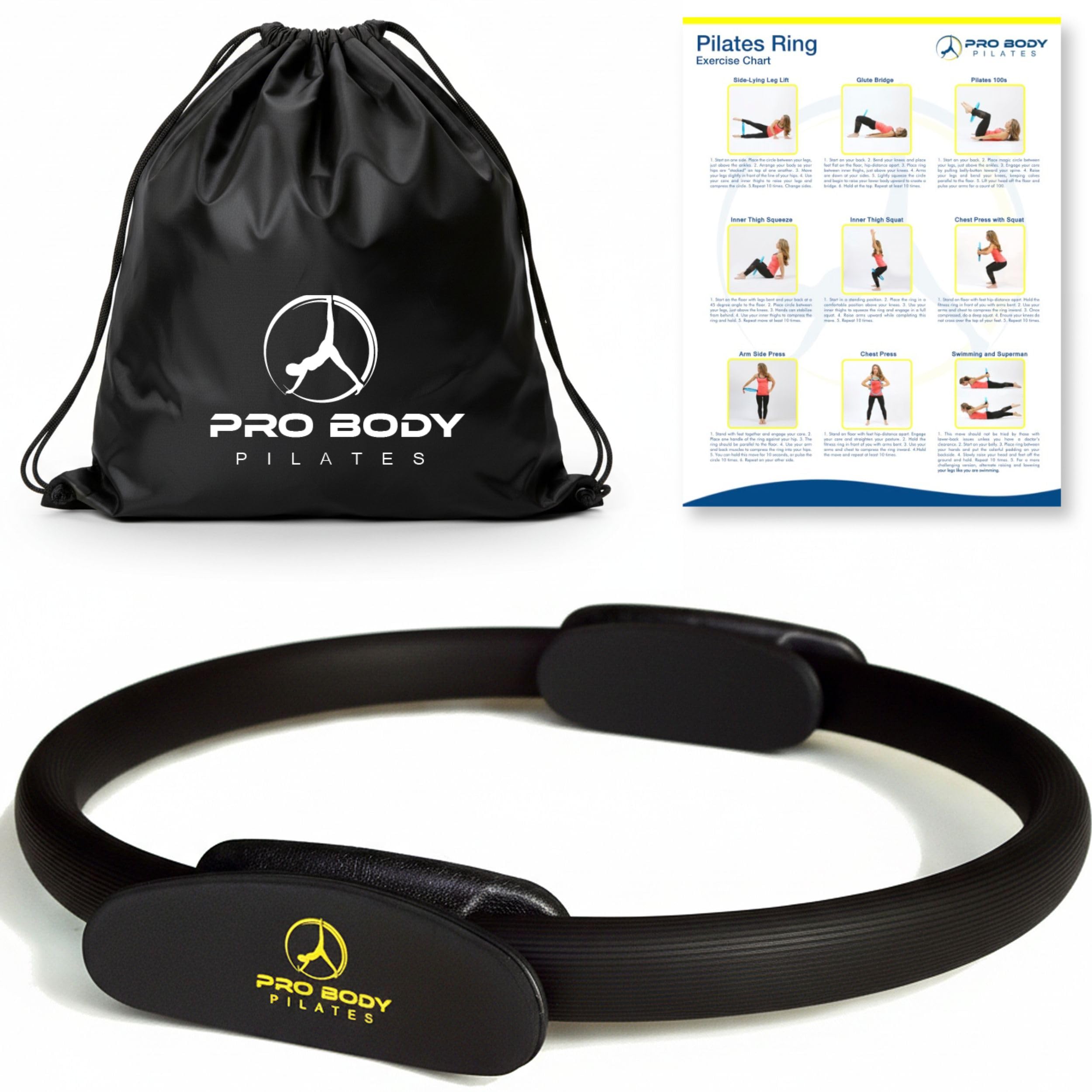 ProBody Pilates aro frontal negro muestra tamaño y diseño portátil