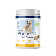 ProDen PlaqueOff envase frontal mostrando producto y cantidad 90 ct